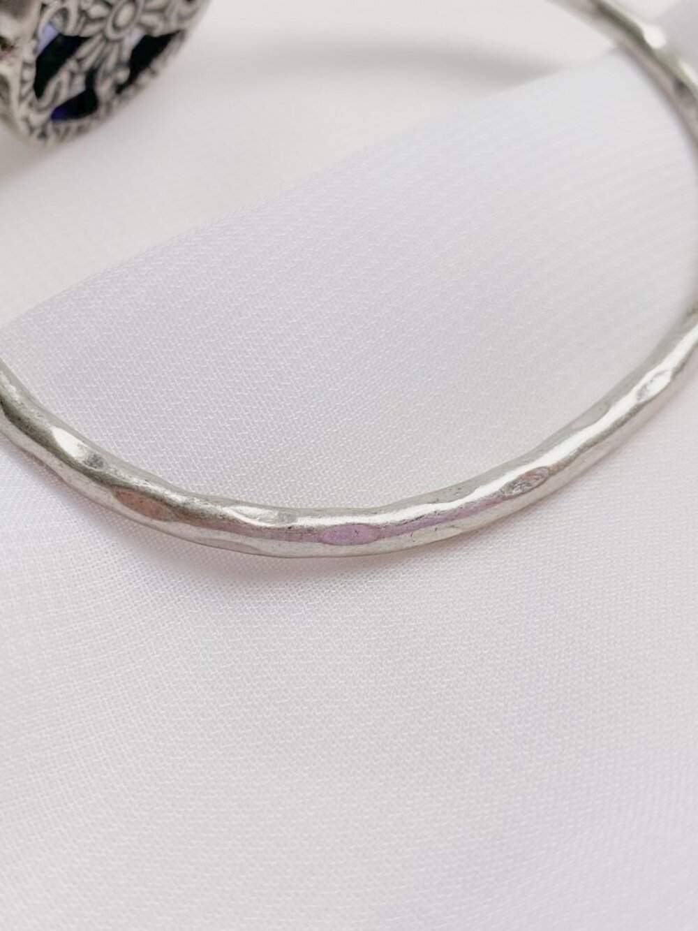 Lucky Brand Purple Crystal Flower Round Jewel Gem Boho Silver Bangle Bracelet - Picture 8 of 10